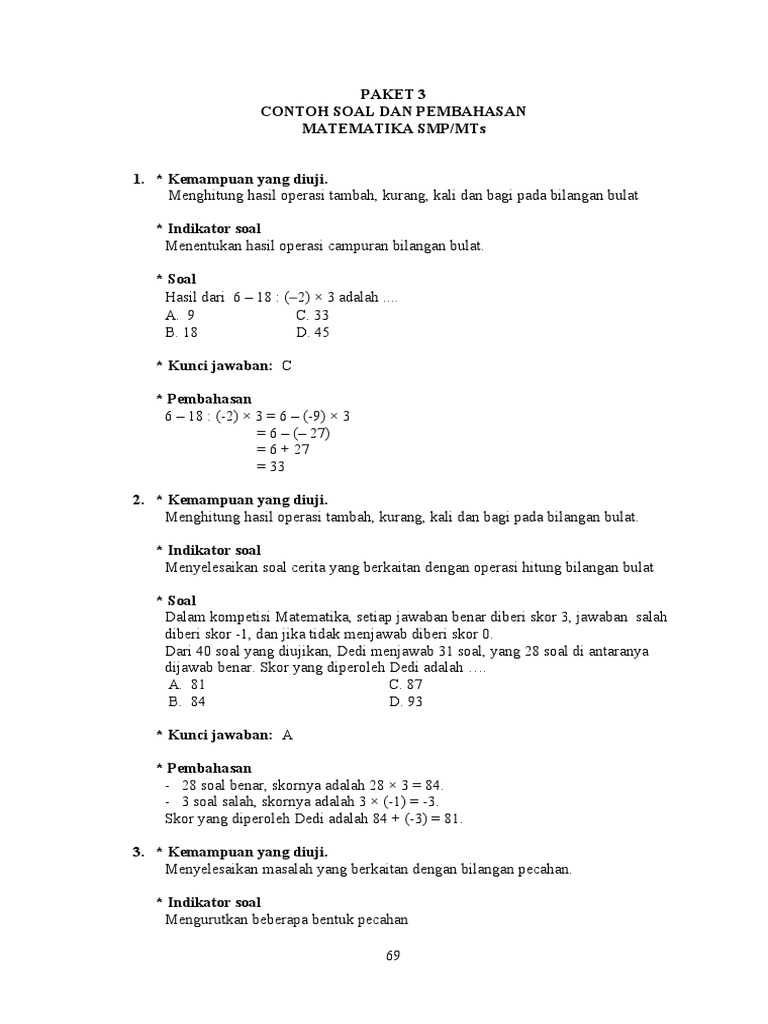 Soal Matematika SMP Kelas 7 PDF