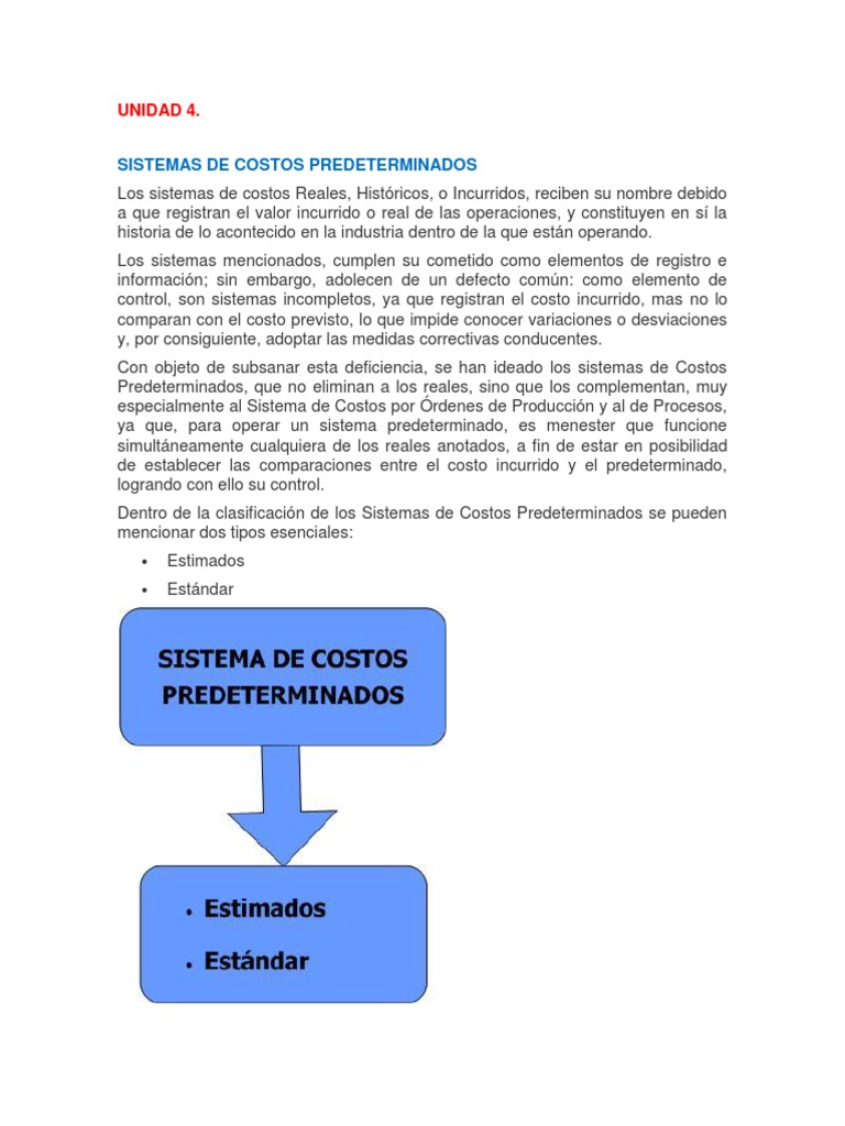 Unidad 4 Sistemas de Costos Predeterminados | PDF | Presupuesto | Economias