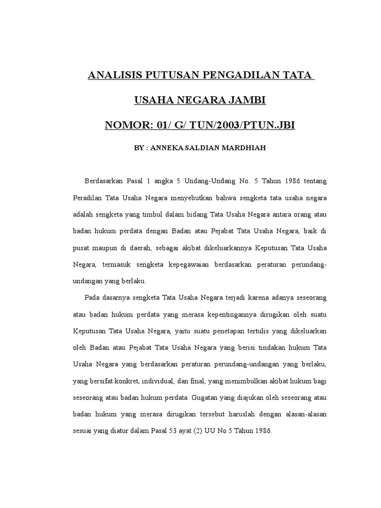 Analisis Putusan Pengadilan Tata Usaha Negara Jambi