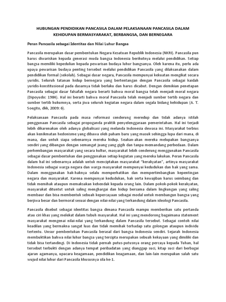 Hubungan Pendidikan Pancasila Dalam Pelaksanaan Pancasila Dalam Kehidupan Bermasyarakat