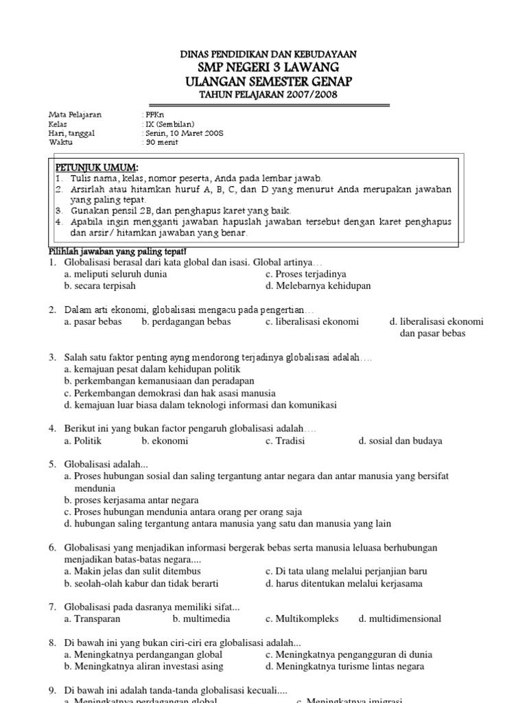 Membuat Soal Ips Kelas 9 Modernisasi Dan Globalisasi