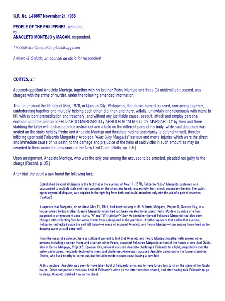 Murder Case Review: Montejo vs. People | PDF | Murder | Capital Punishment