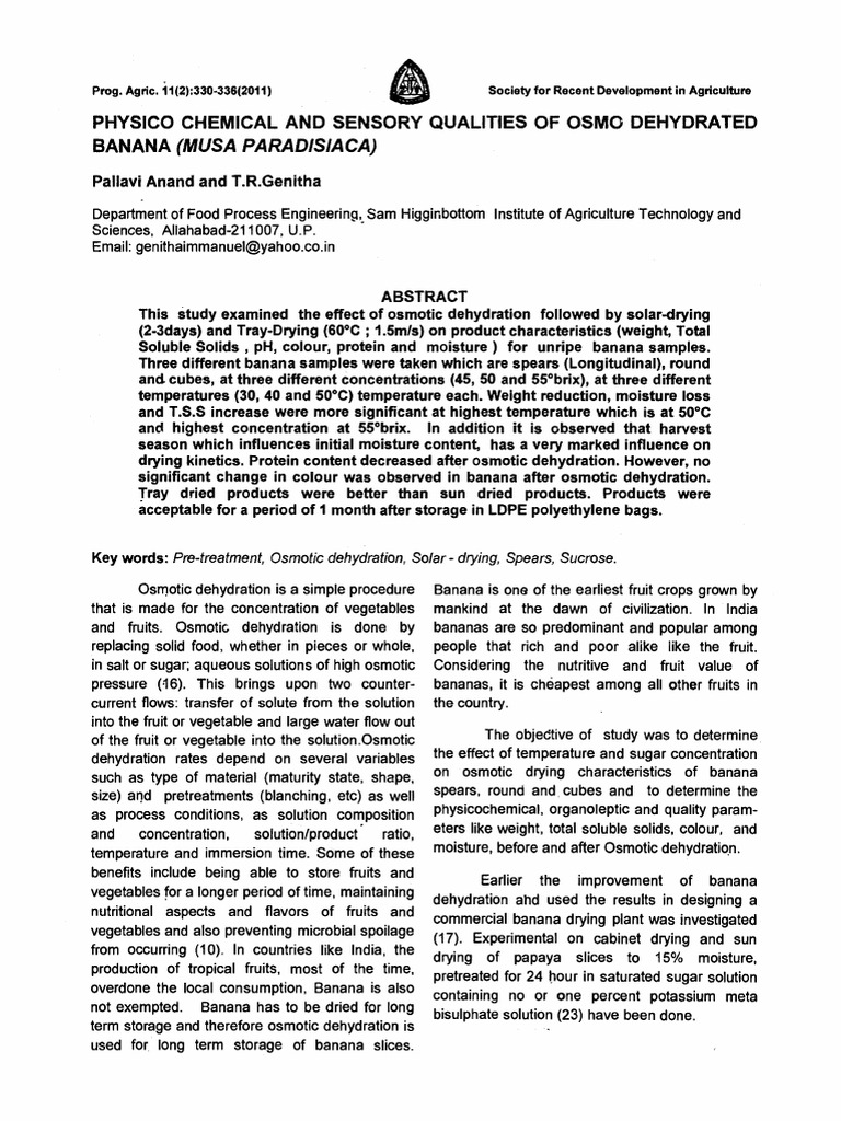 Physico Chemical and Sensory Qualities of Osmo Dehydrated Fruits | PDF