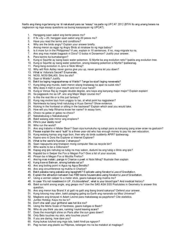 Upcat Rejected Questions | PDF