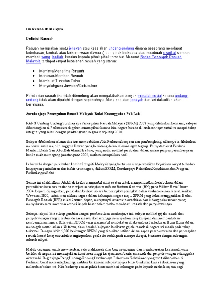 Isu Rasuah Di Malaysia Pdf