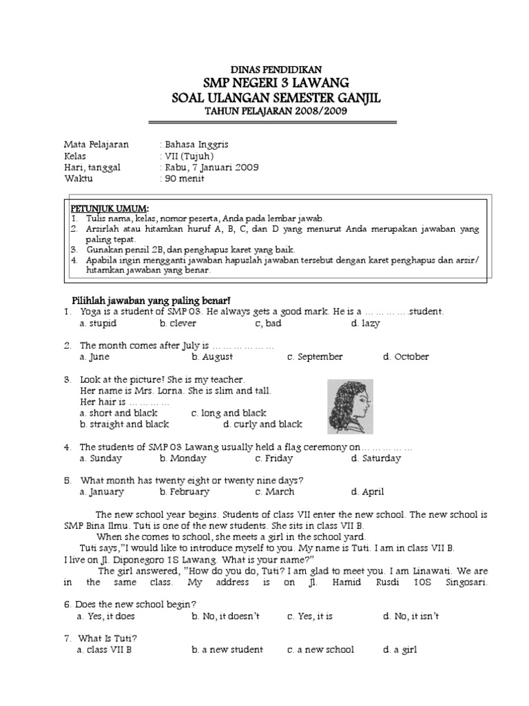 Contoh Soal Ulangan Essay Bahasa Inggris Kls 7 Semester 1