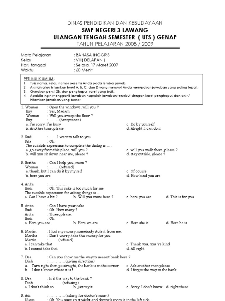 0809 Uts Genap Bahasa Inggris Kelas 8 Nature