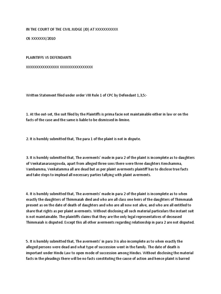 Written Statement Under Cpc Format
