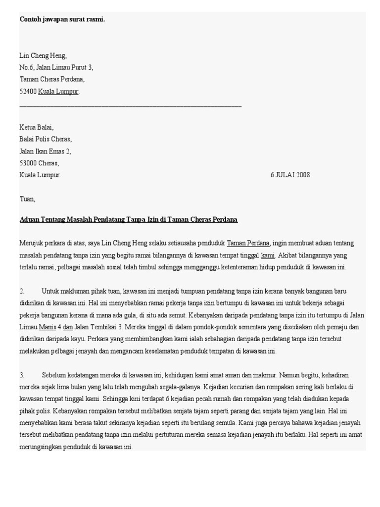 Contoh Jawapan Surat Rasmi Spm Pdf