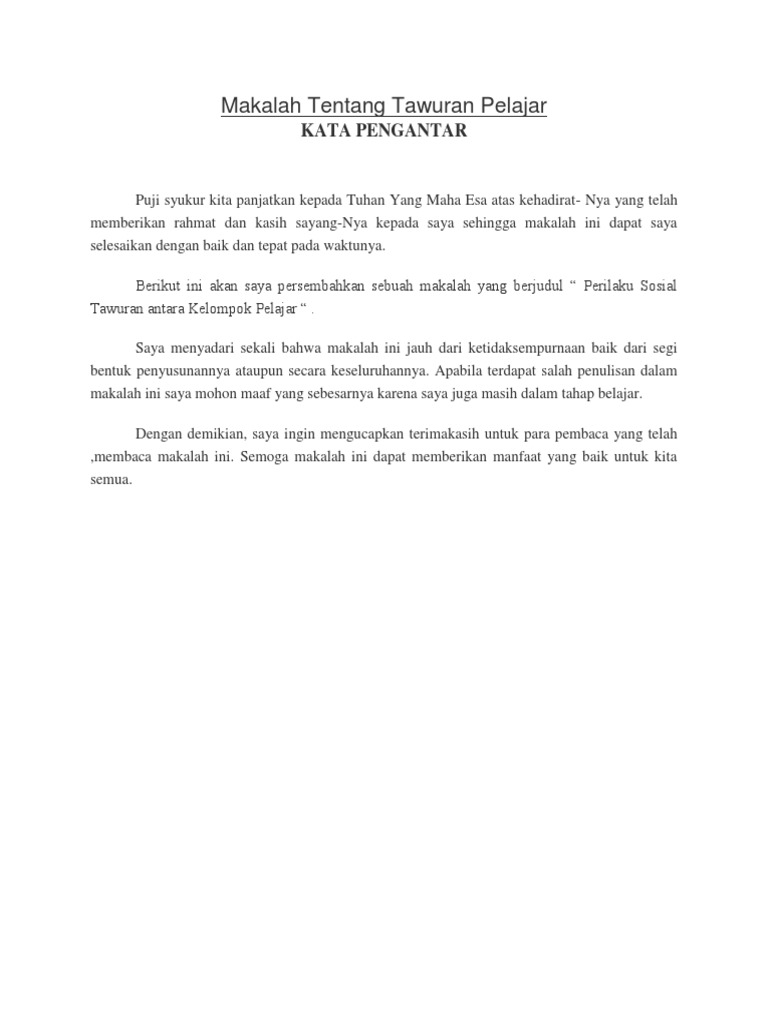 Makalah Tentang Tawuran Pelajar