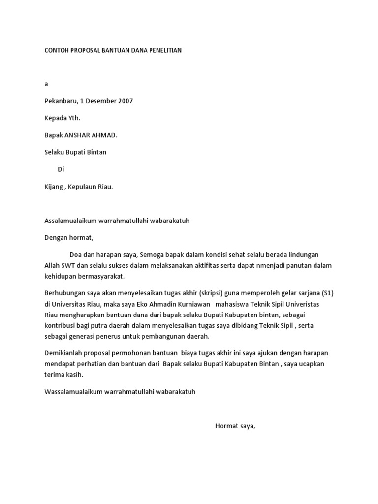 Contoh  Proposal  Bantuan  Dana Penelitian  Contoh  Proposal  Bantuan  Dana Penelitian