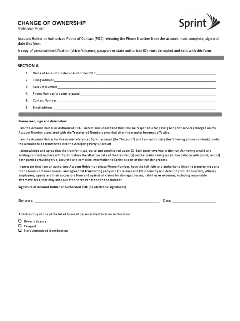 Phone Number Ownership Transfer Form | PDF | Identity Document ...