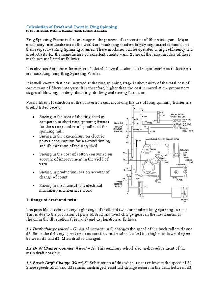 Calculation of Draft and Twist in Ring Spinning PDF Spinning