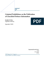 Criminal Prohibitions On The Publication of Classified Defense Information, CRS