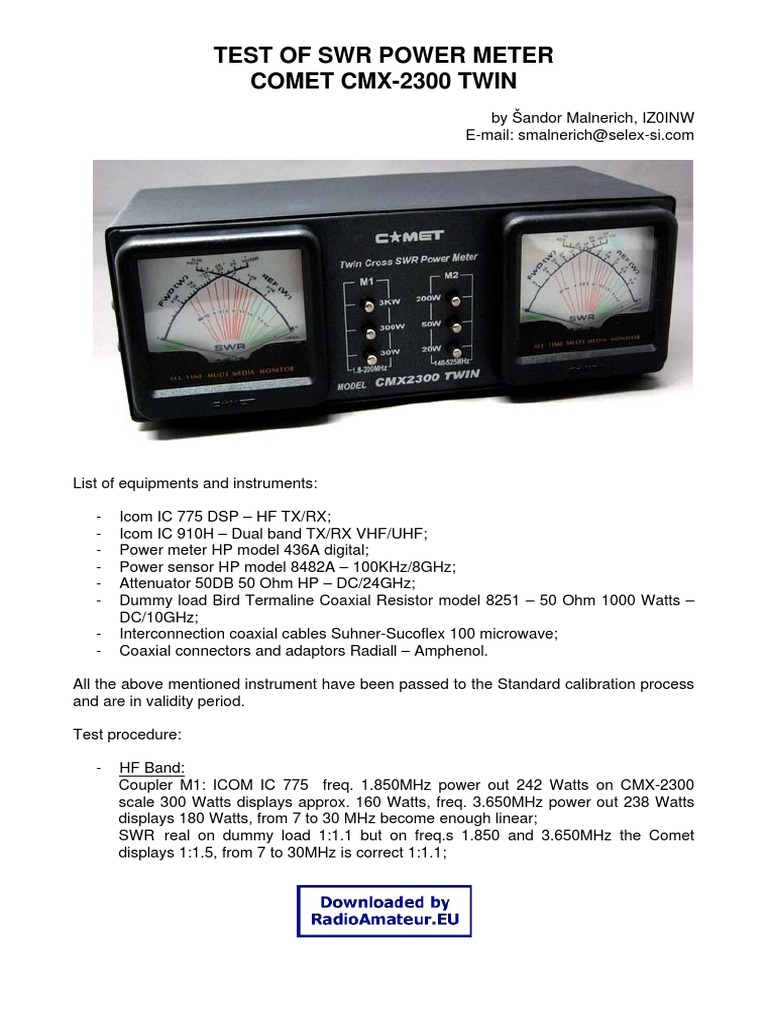 その他 CMX 2300 TWIN Test of SWR Power Meter Comet Cmx-2300 Twin | PDF | Science