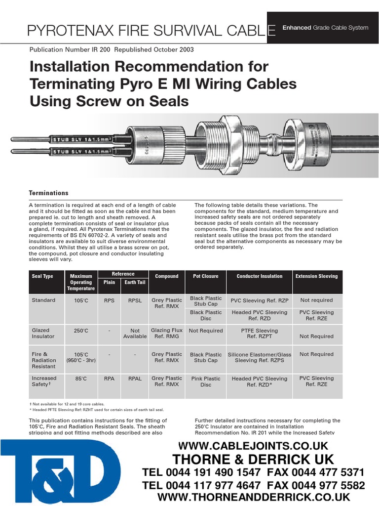 Pyrotenax Cable Termination Guide | PDF | Electrical Wiring | Insulator ...