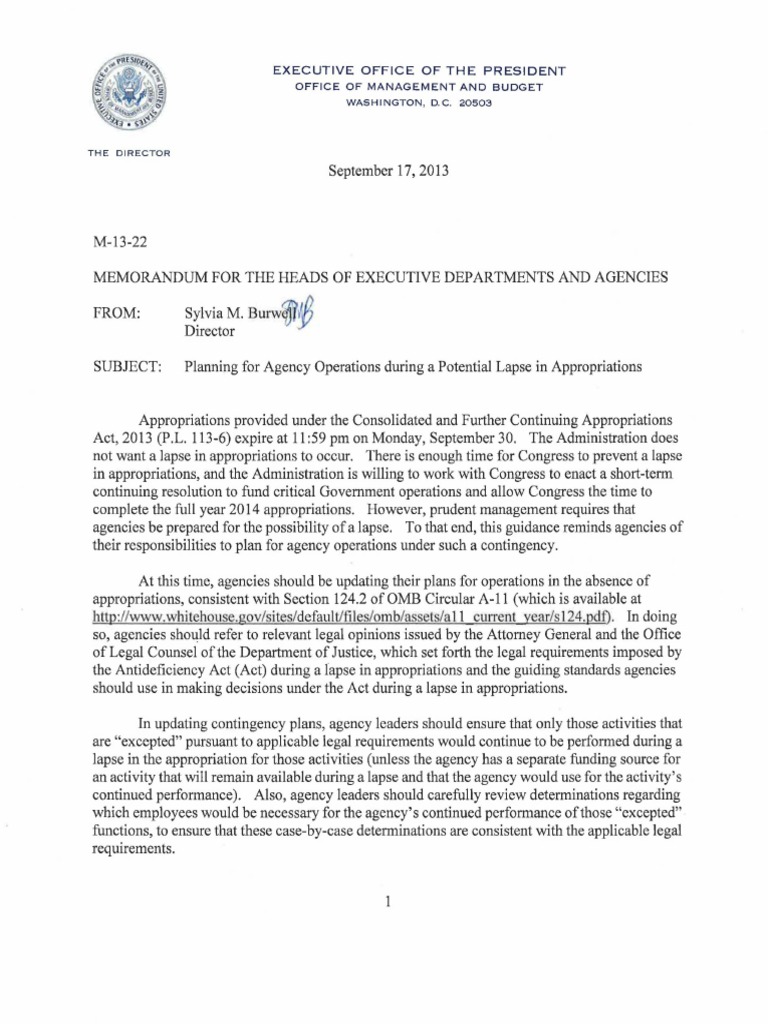 Agency Operations During Funding Lapse | PDF | Appropriations Bill ...