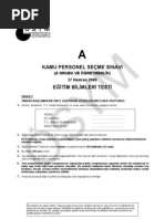 2009 KPSS Eğitim Bilimleri Testi Ve Cevap Anahtarı