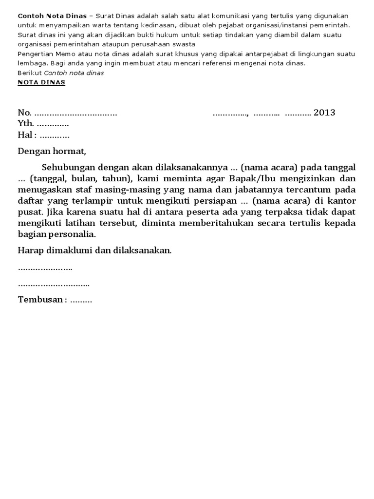 Contoh Nota Dinas