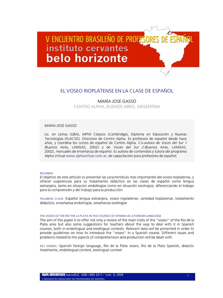 Características del Voseo Rioplatense | PDF | Lengua española | Verbo