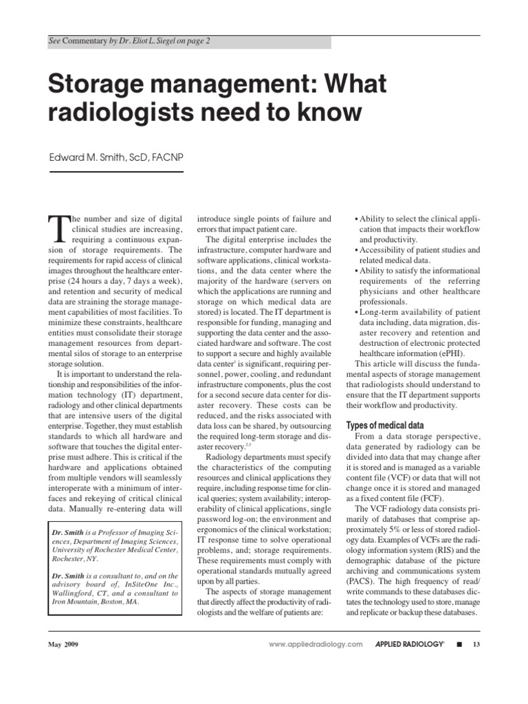 Storage Management: What Radiologists Need To Know | PDF | Data ...