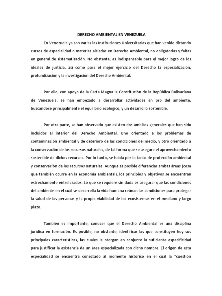 Derecho Ambiental en Venezuela | PDF | Ley del Medio Ambiente | Venezuela