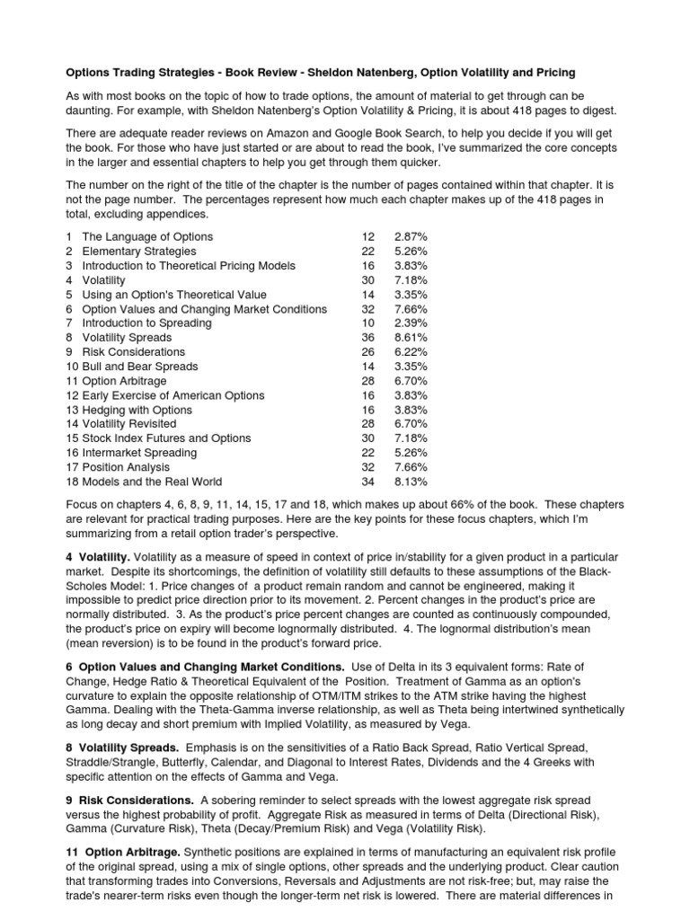 Options Trading Strategies Book Review Sheldon Natenberg, Option Volatility and Pricing