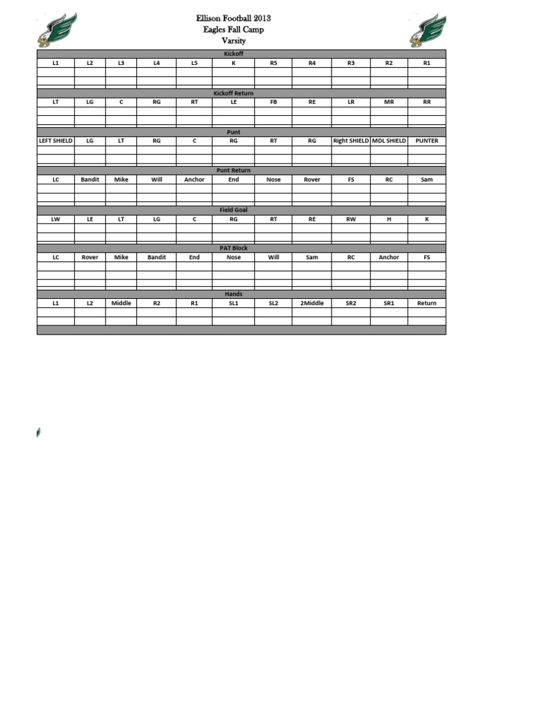 Blank Special Teams 2013 Depth Chart, PDF