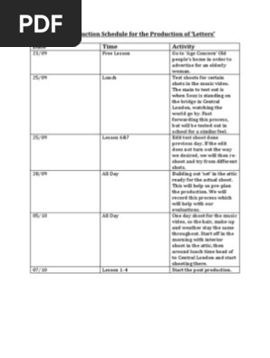 Pre Production Schedule
