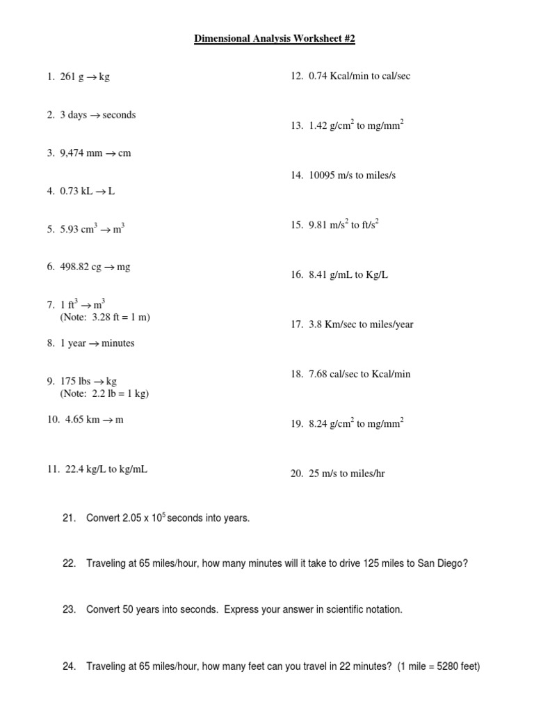 Dimensional Analysis Worksheet Key Onlineworksheet.my.id