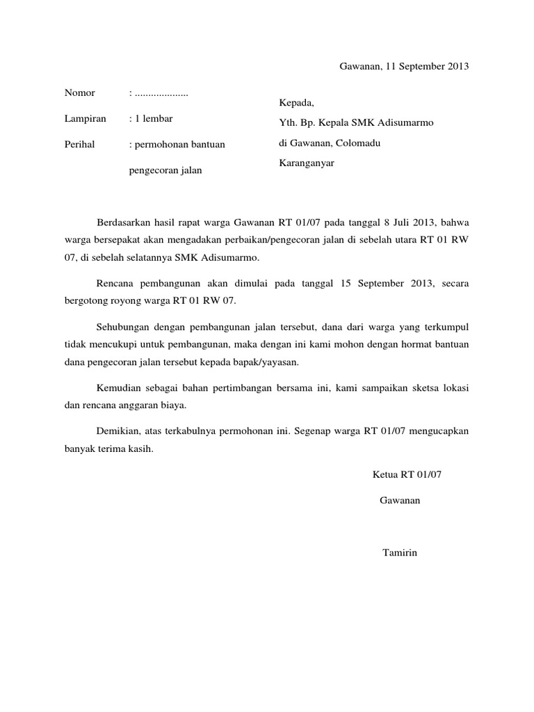 Contoh Surat Permohonan Pengaspalan Jalan Rt Revisi Id