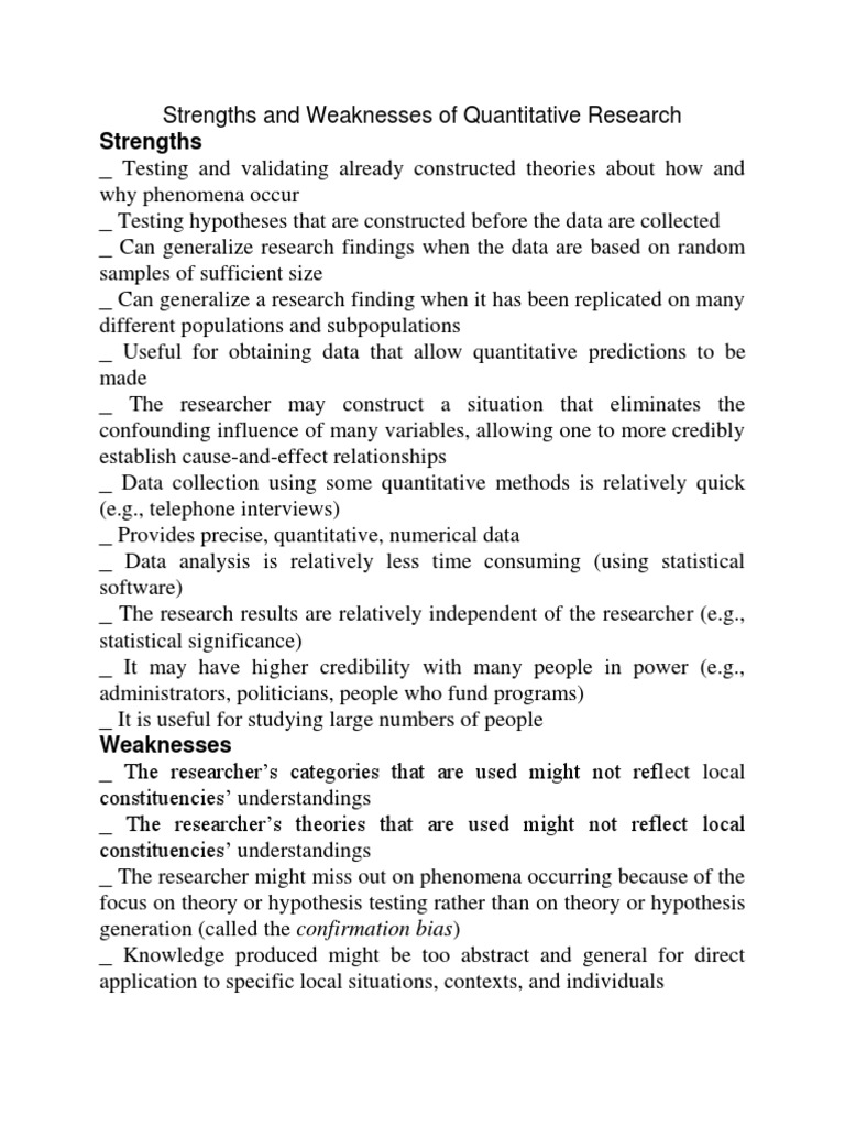 Strengths and Weaknesses of Quantitative Research | PDF 