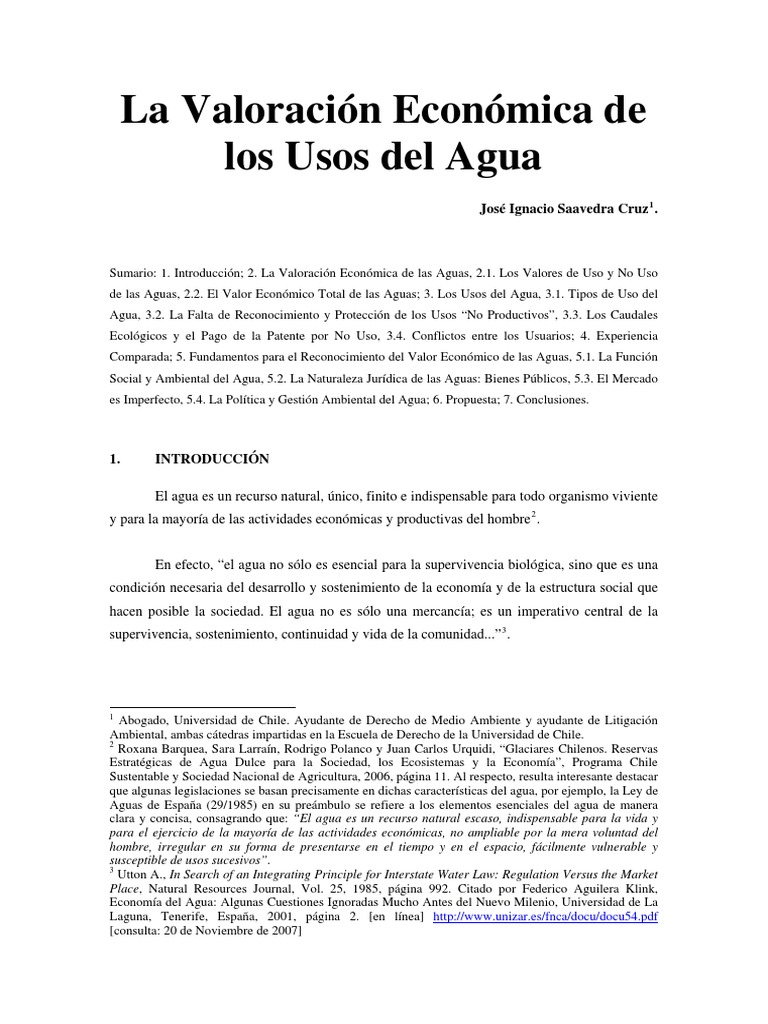 La Valoracion Economica de Los Usos Del Agua | PDF | Agua | Ciencias ...
