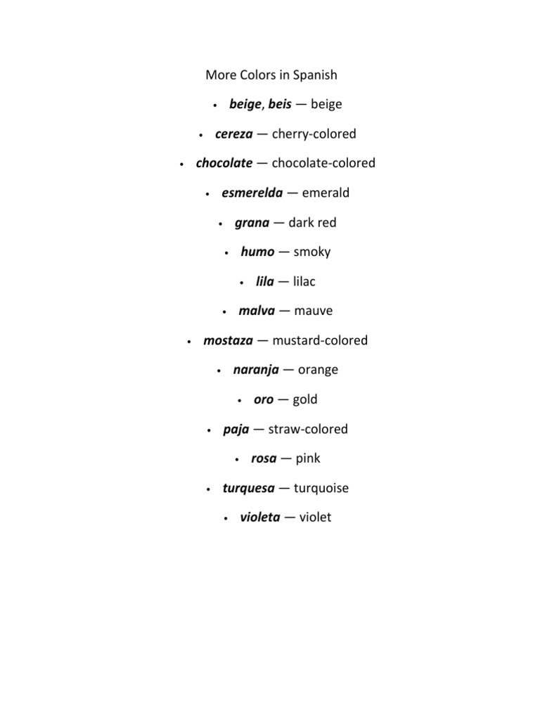 Colors in Spanish: A Quick Guide | PDF