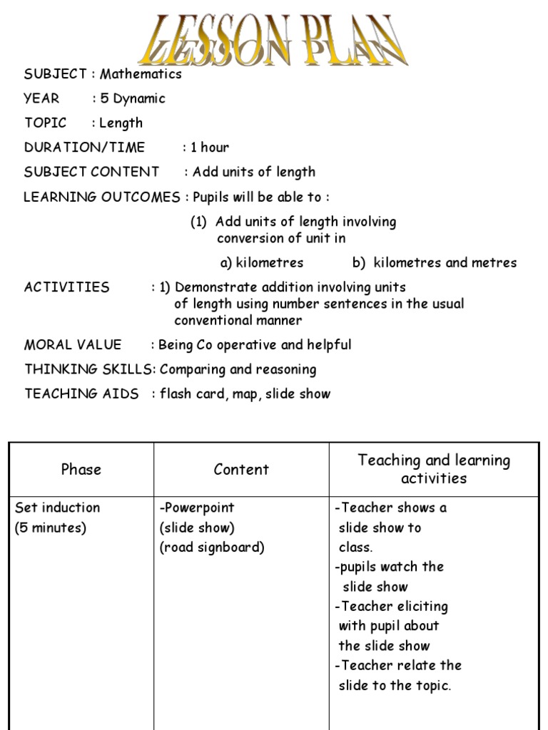 Maths Lesson Plan: Length Addition | PDF | Kilometre | Lesson Plan