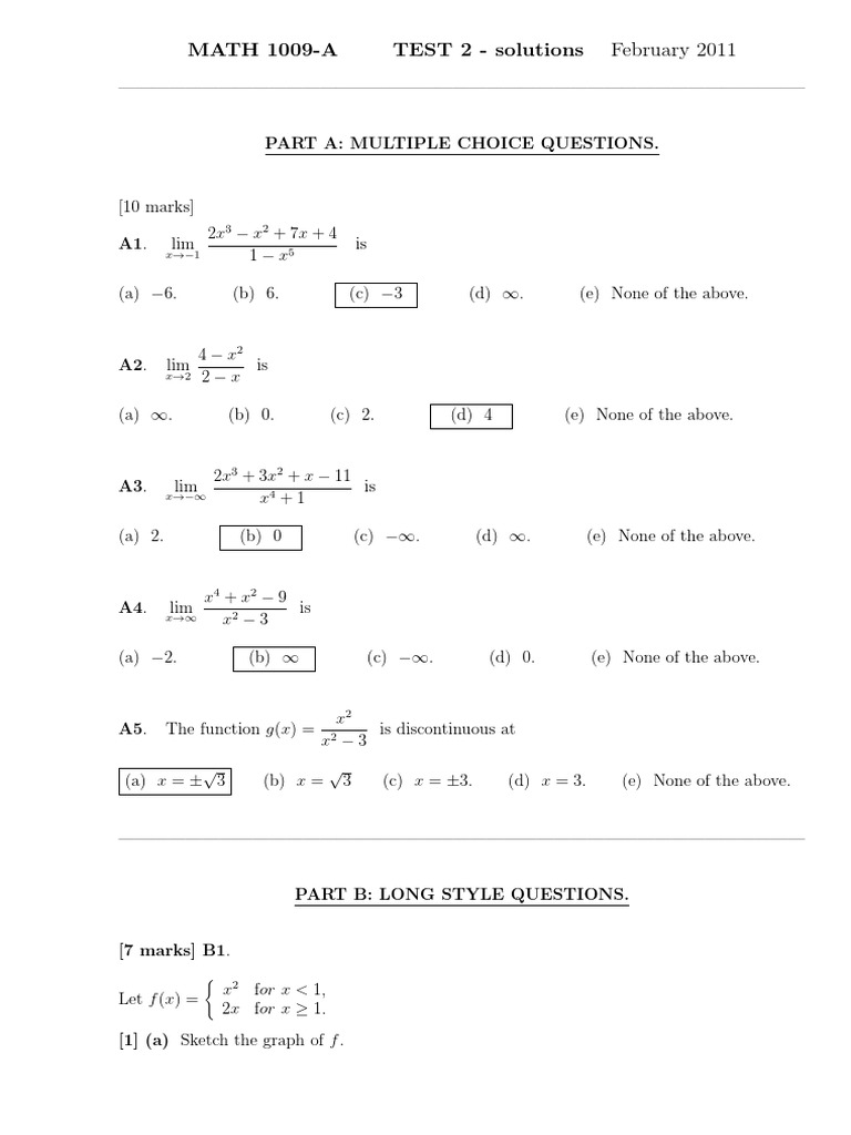 MATH 1009 Test 2 Solutions | PDF | Tangent | Function (Mathematics)