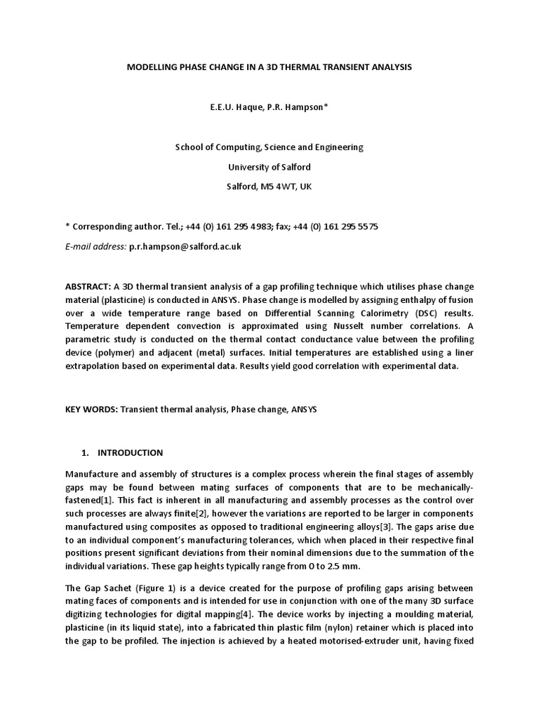 Modelling Phase Change in A 3D Thermal Transient Analysis | PDF | Heat ...