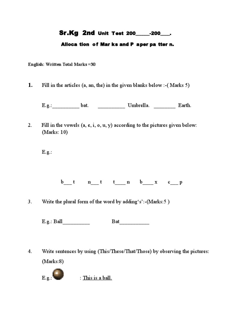 Senior KG Unit Test Syllabus | PDF | English Language | Human Communication