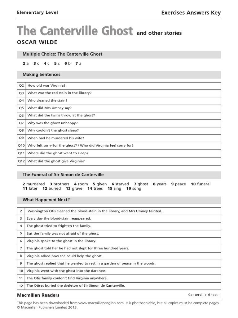 Canterville Ghost Exercises Answers Key Pdf