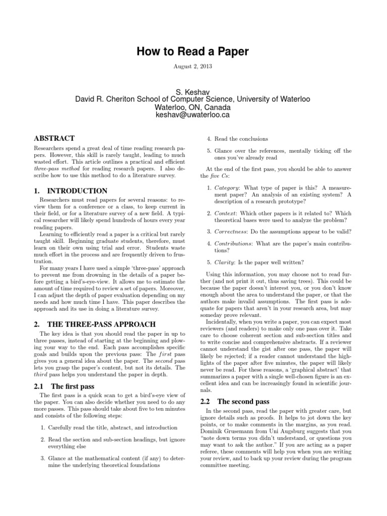 How To Read A Paper | PDF | Career & Growth