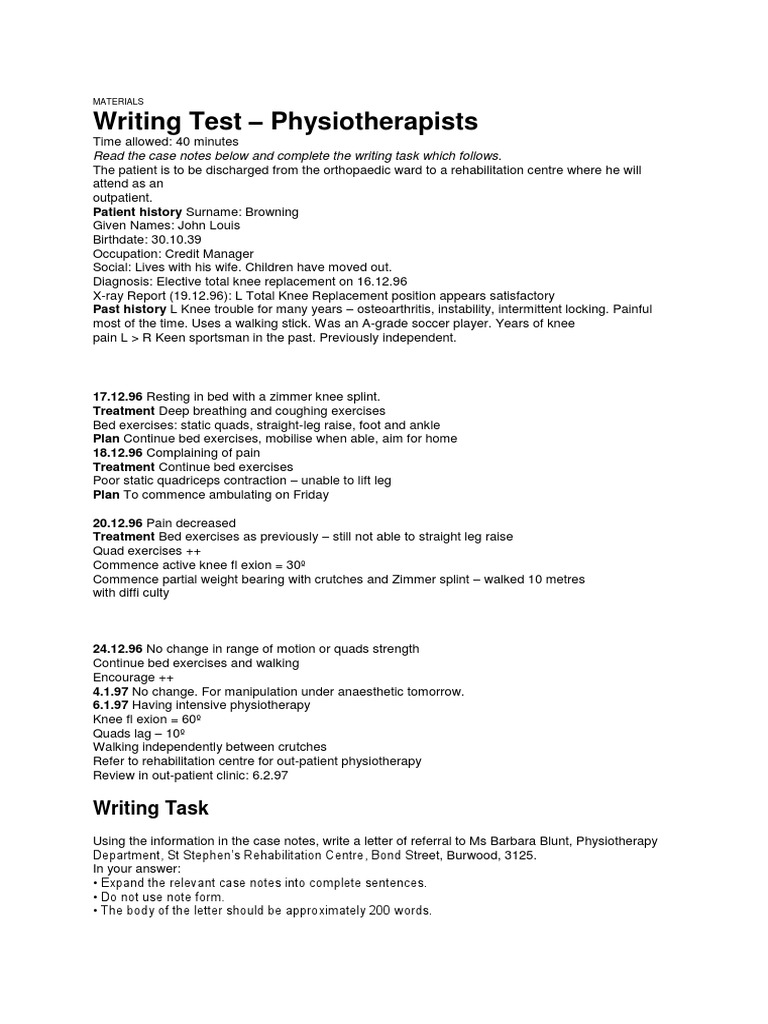 Oet Writing Letters Physical Therapy Ankle