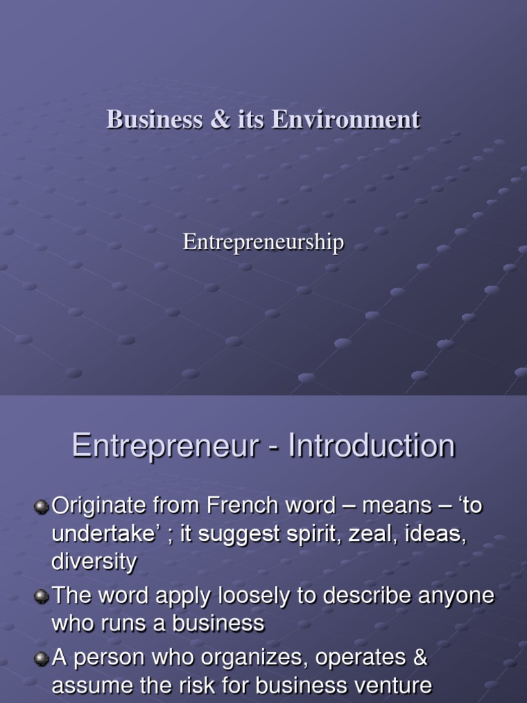 Business Its Environment Entrepreneurship Pdf Entrepreneurship
