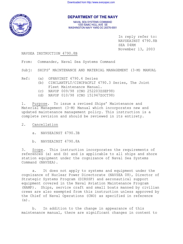 management letter purpose Material NAVSEAINST Ship Maintenance 4790.8B and