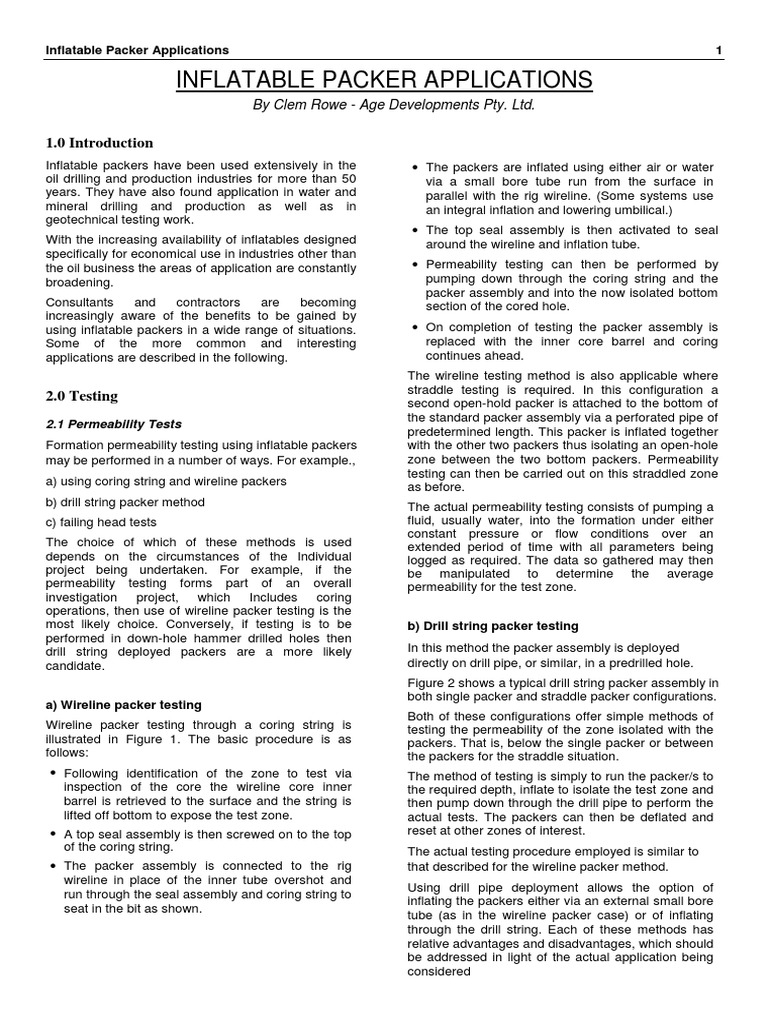 Inflatable Packer Applications | PDF | Casing (Borehole) | Leak