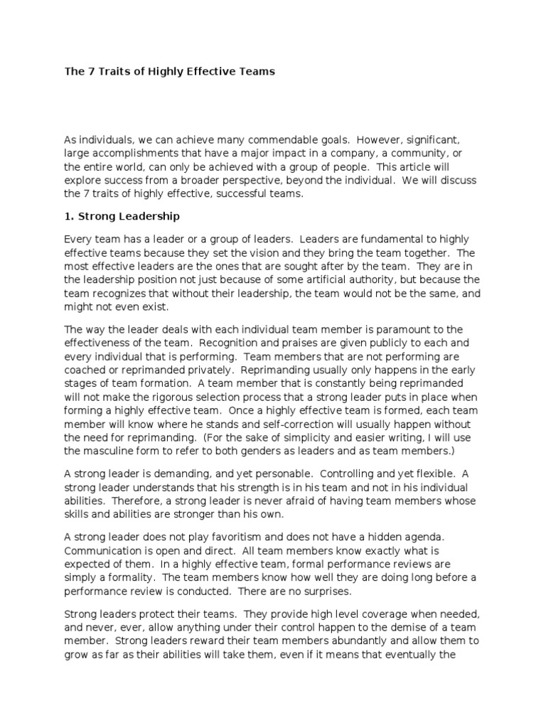 The 7 Traits of Highly Effective Teams | PDF | Leadership | Psychology