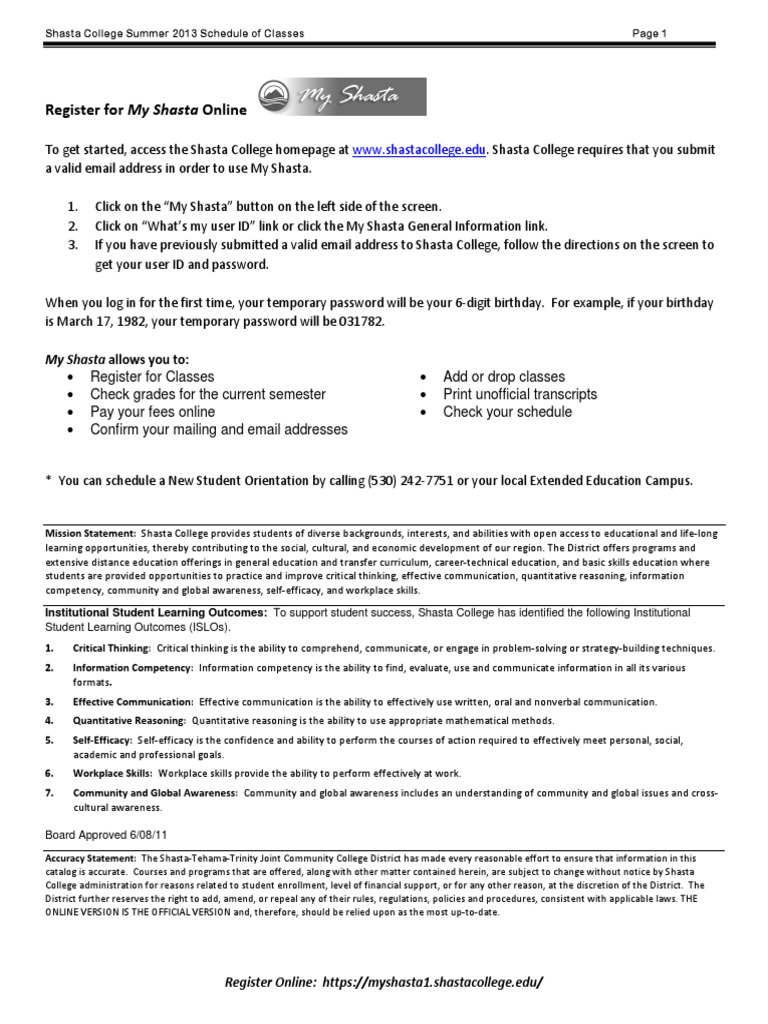 Shasta College Summer 2013 Class Schedule | PDF | University And ...