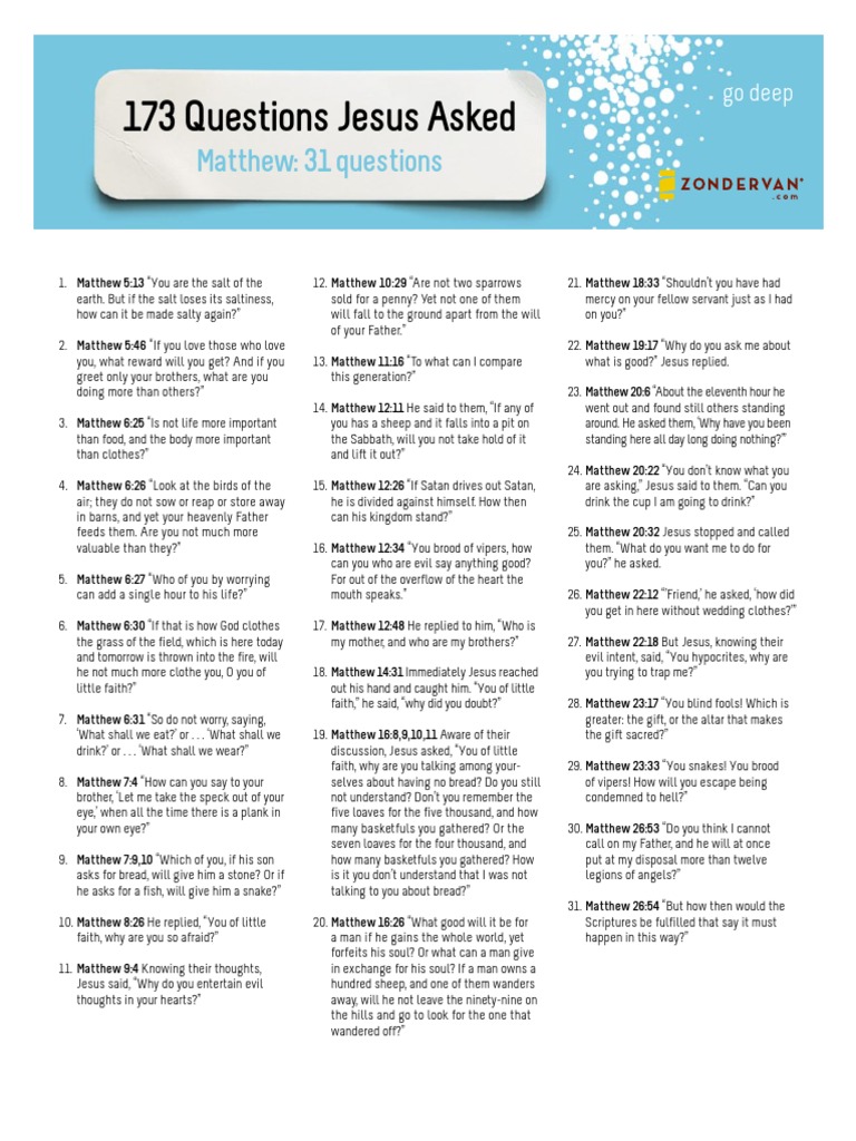 Questions Jesus Asked in Matthew & Mark | PDF | Gospel Of Mark | Gospel ...
