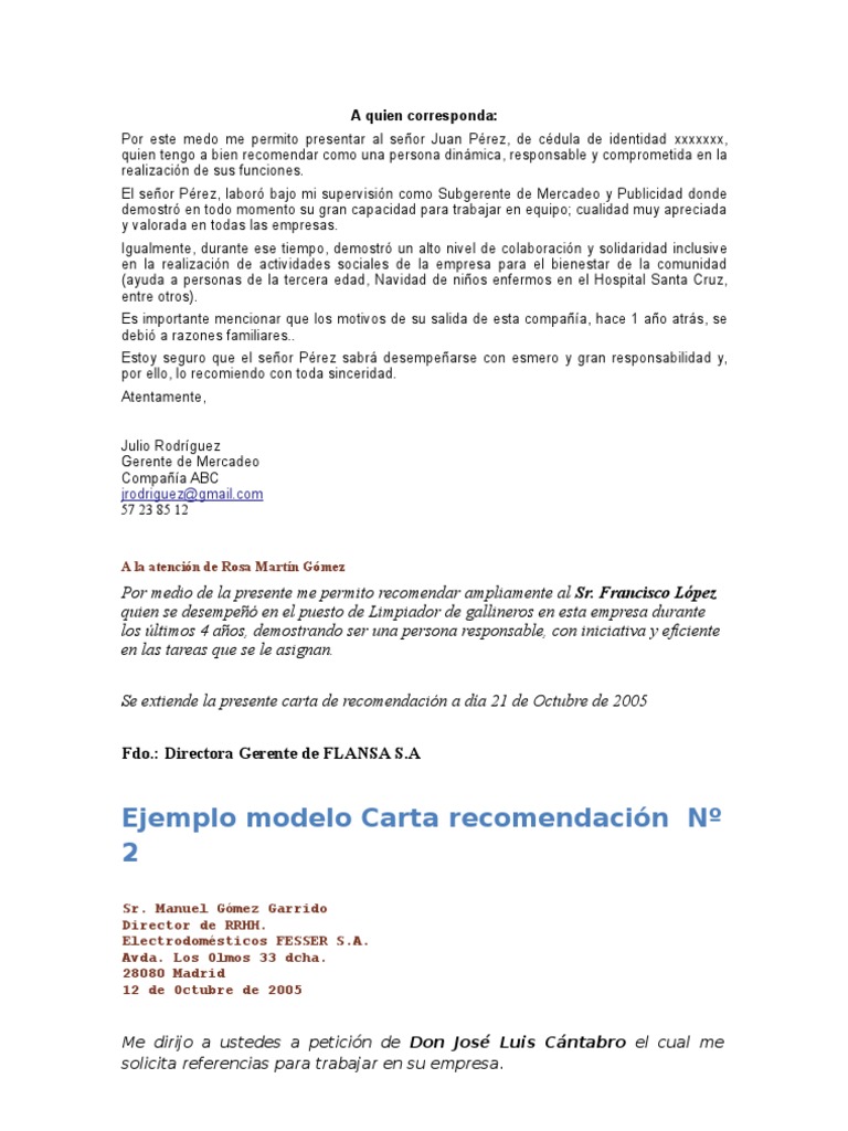 Cartas recomendacion