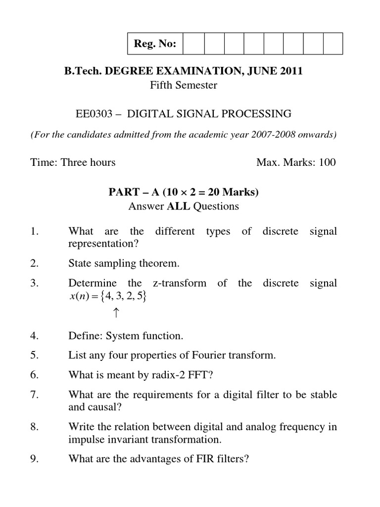 Digital Signal Processing Exam Questions | PDF | Science & Mathematics ...