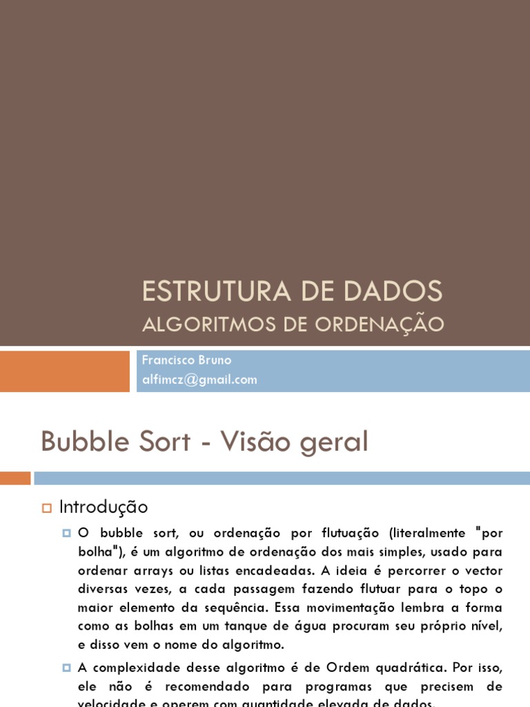 Bubble Sort e Quick Sort - Jordnei Gadelha e Tales Macedo, PDF, Ciência  da Computação